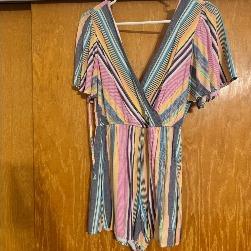 Source Unknown Pink and Yellow Jumpsuit with Flutter Sleeves